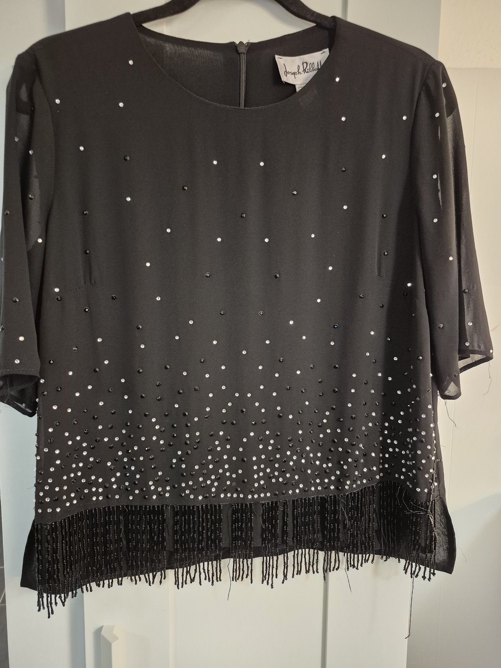 Joseph Ribkoff Black Beaded Fringe Top